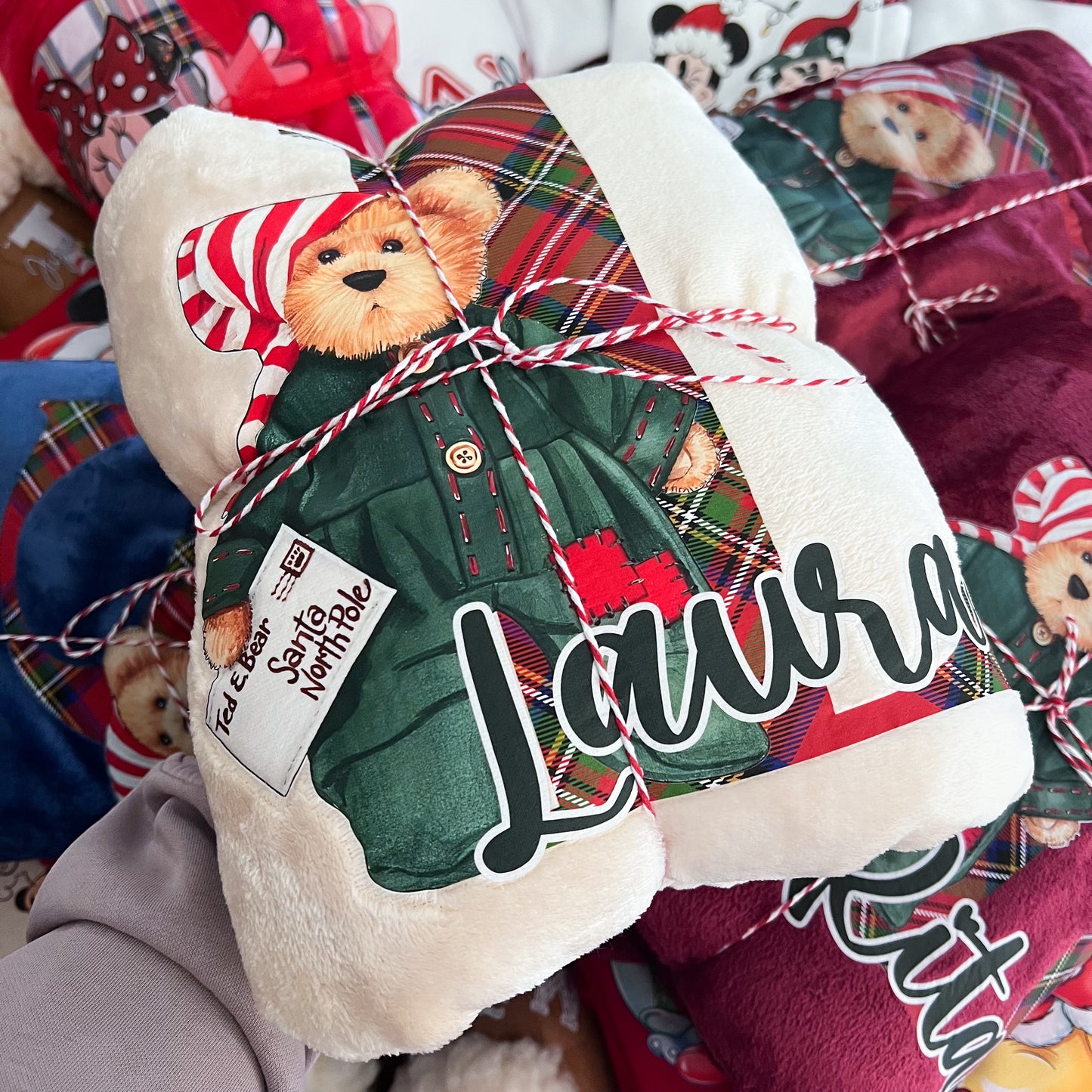 Manta Personalizada de Natal com Nome – Ursinho Fofo