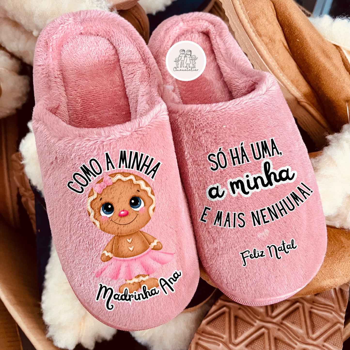 Chinelos de pêlo curto personalizados “Bolachinha Menina”