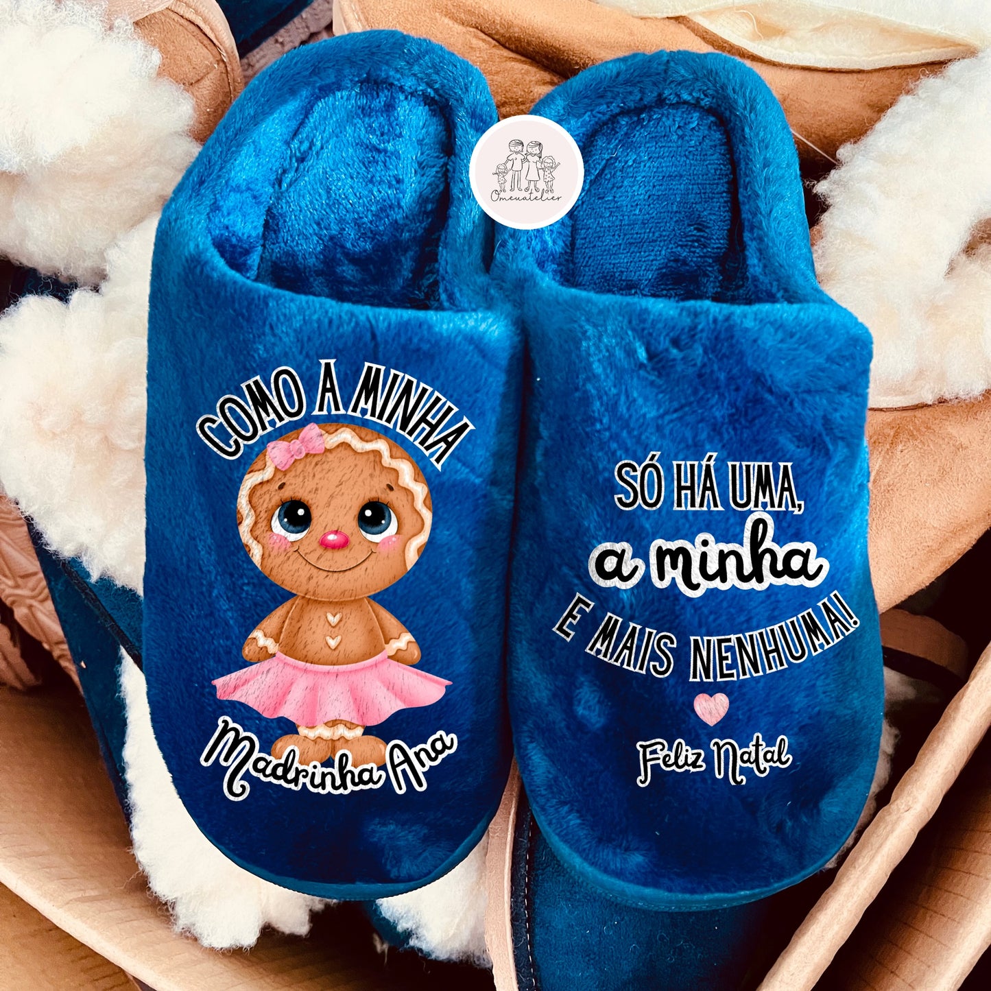 Chinelos de pêlo curto personalizados “Bolachinha Menina”