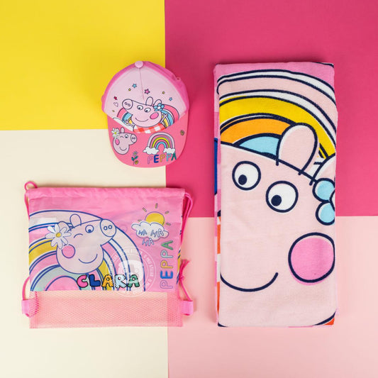 Conjunto de Verão Personalizado Peppa Pig – Toalha, Boné e Mochila com Nome