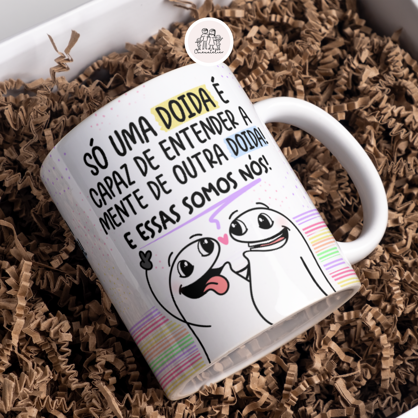 Caneca de cerâmica Flork “Amigas Doidas”