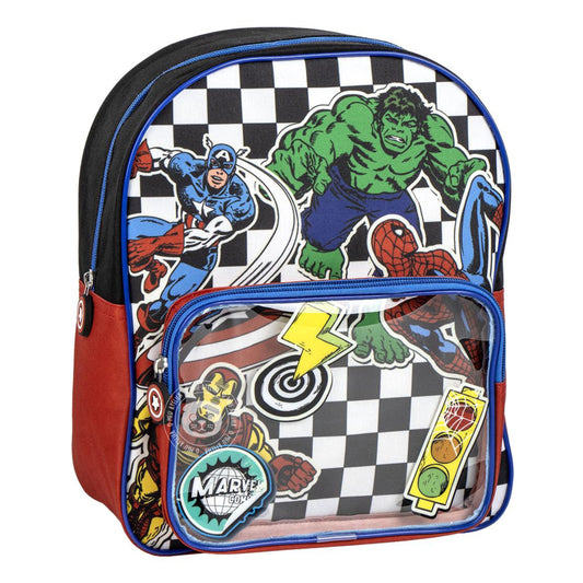 Mochila Infantil Marvel com Bolso Transparente - Personalizável com Nome