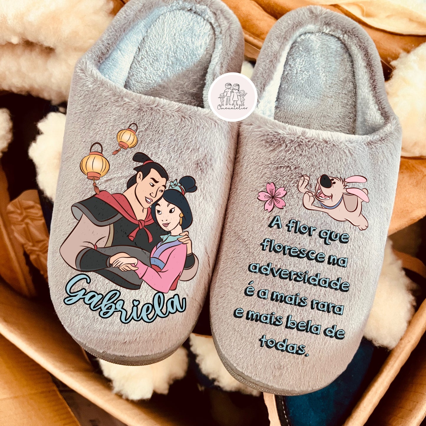 Chinelos de pêlo curto personalizados “Mulan”