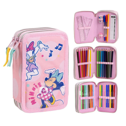 Estojo Triplo Escolar Minnie e Margarida – Estojo Completo com Material