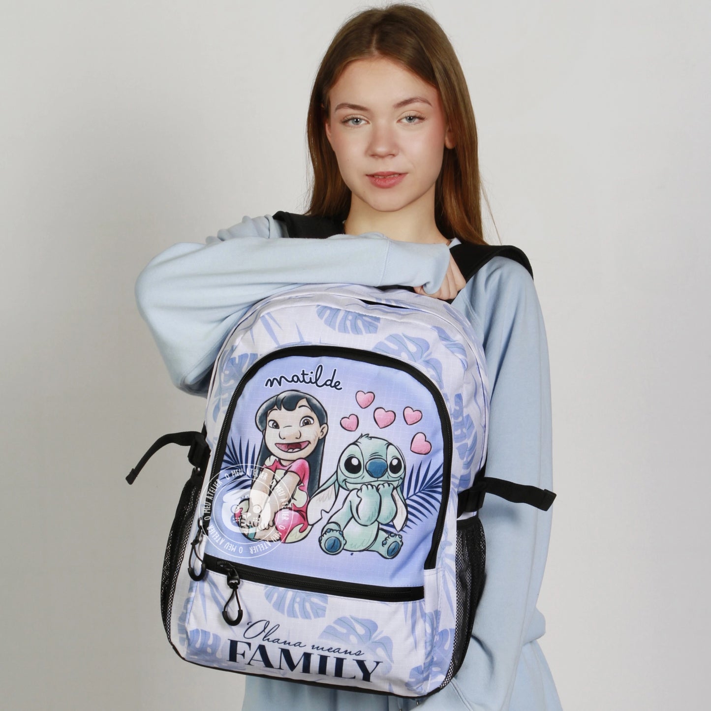 Mochila Escolar Grande Stitch & Lilo Personalizada