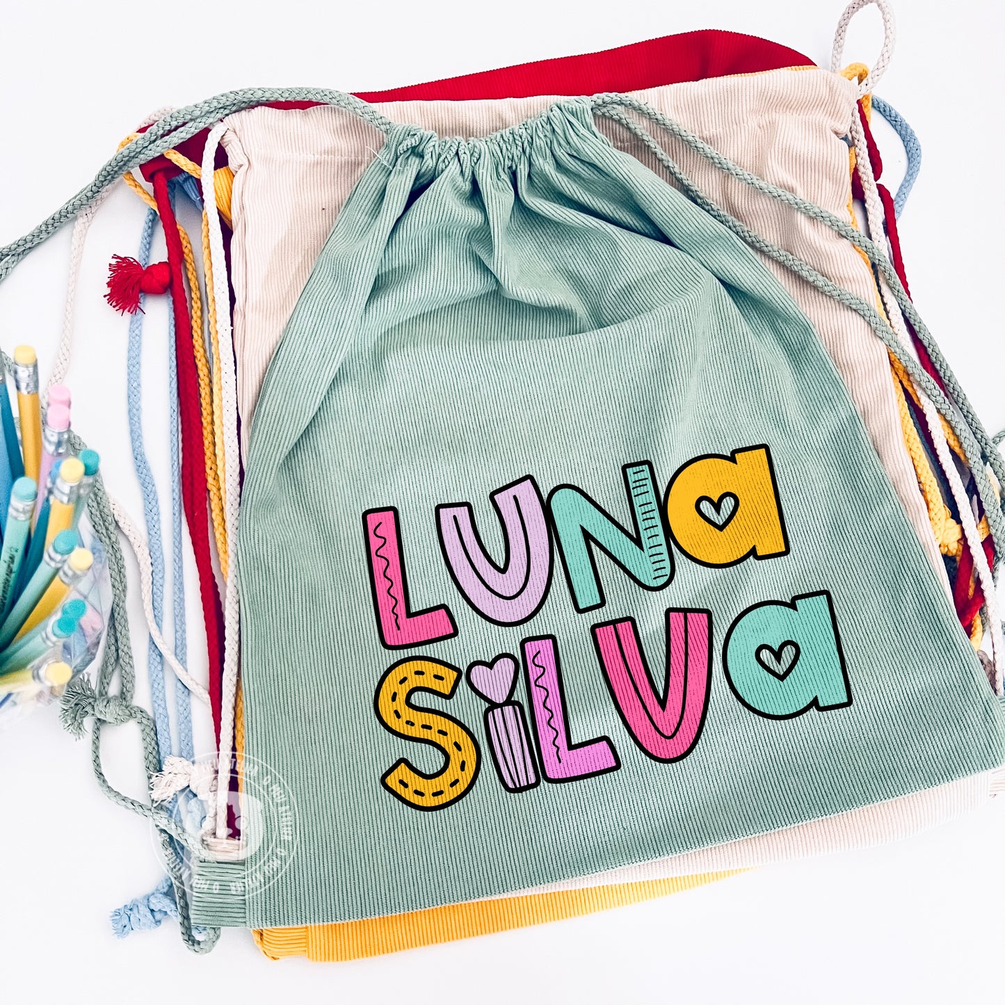 Saco Mochila Personalizado com Nome – Tecido Estilo Bombazina