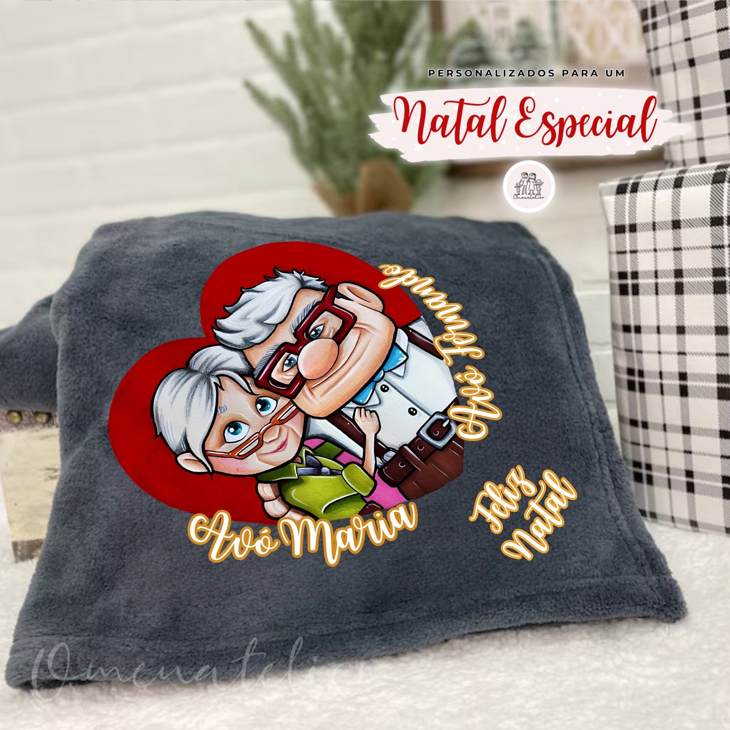 Manta Minky de Natal  Personalizada “Ellie & Carl”