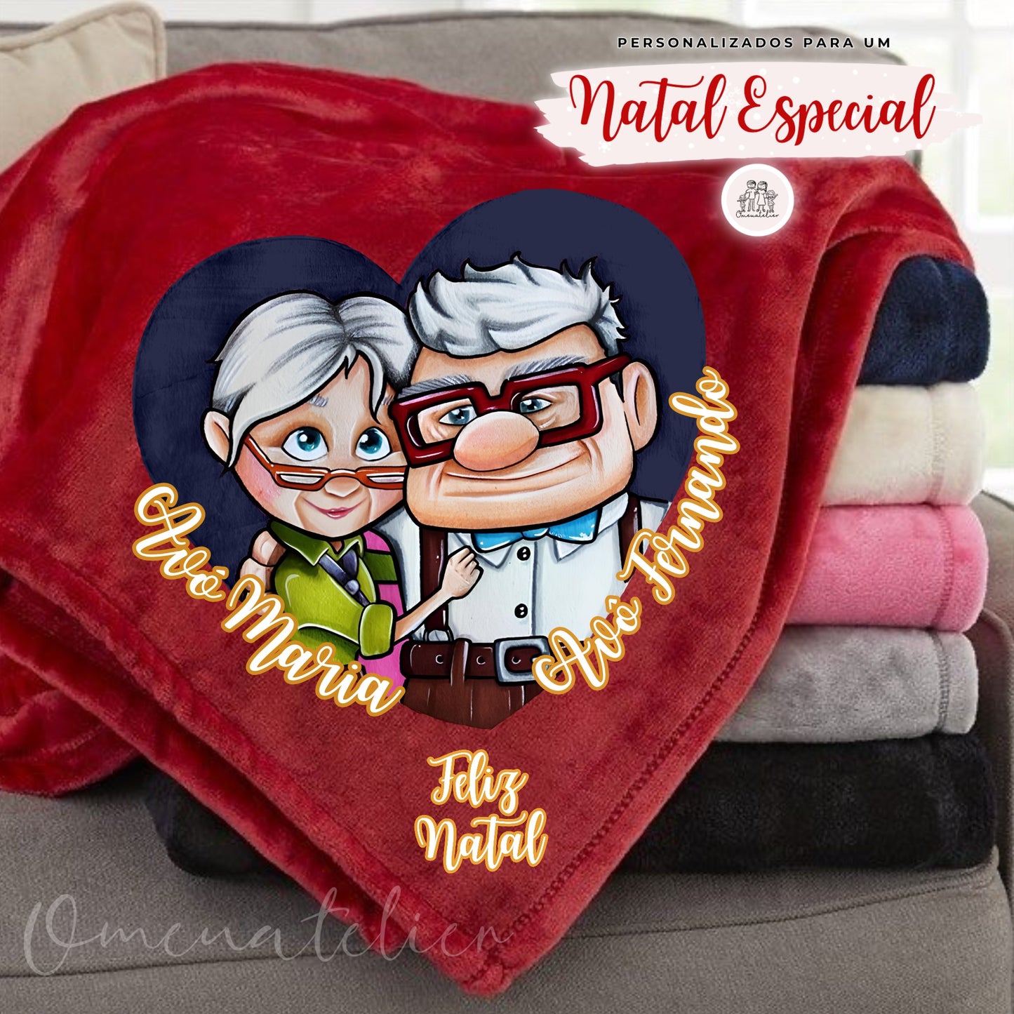 Manta Minky de Natal  Personalizada “Ellie & Carl”