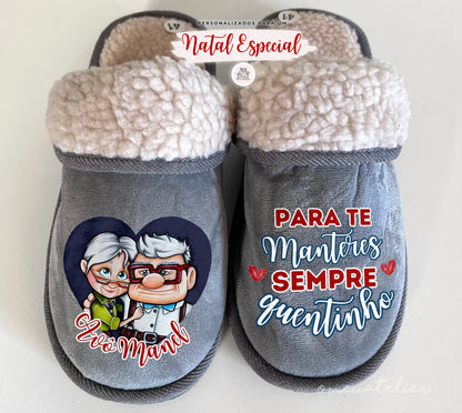 Chinelos pelo de carneiro personalizados “Ellie & Carl”