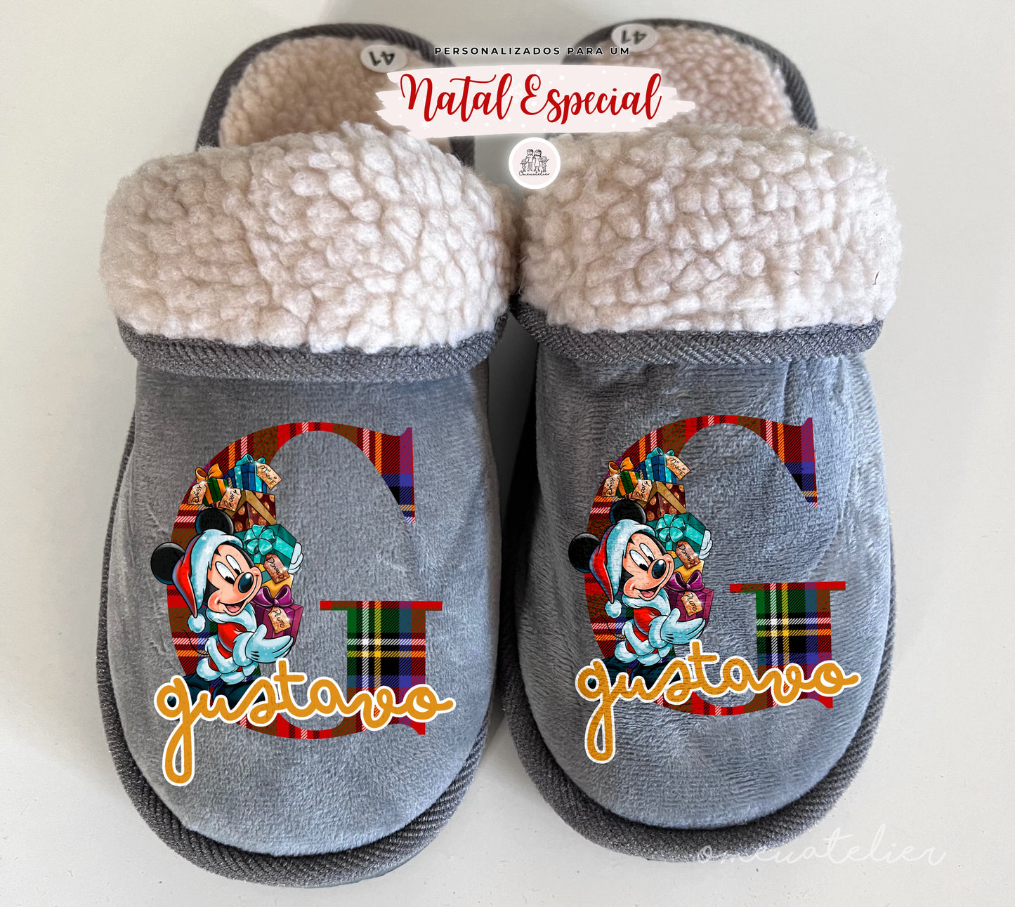 Chinelos pelo de carneiro personalizados “Mickey & Minnie”