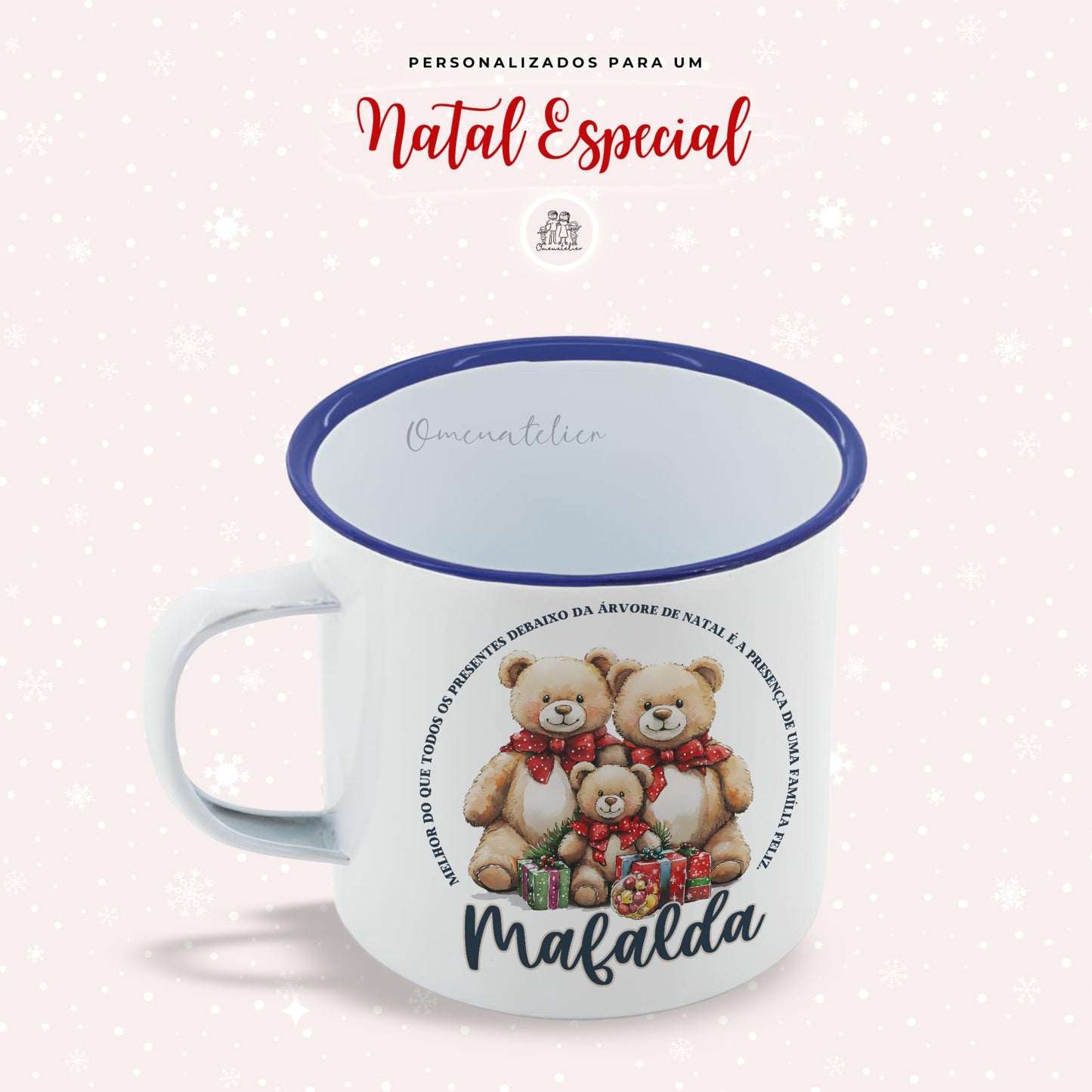 Caneca de esmalte Natal “Ursinhos Família”