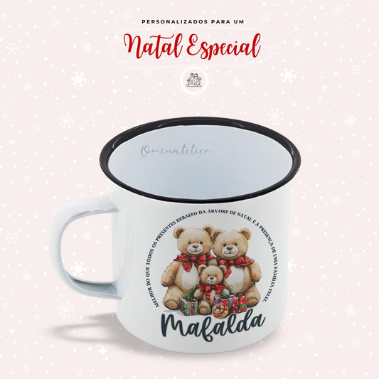 Caneca de esmalte Natal “Ursinhos Família”