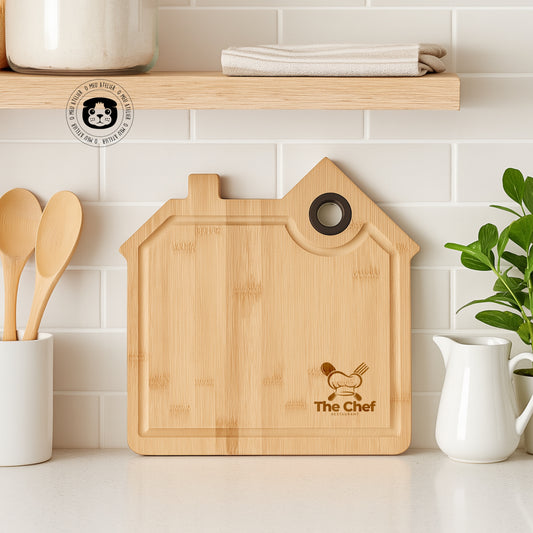 Tábua em Bambu Personalizada – Formato Casa para Restaurantes
