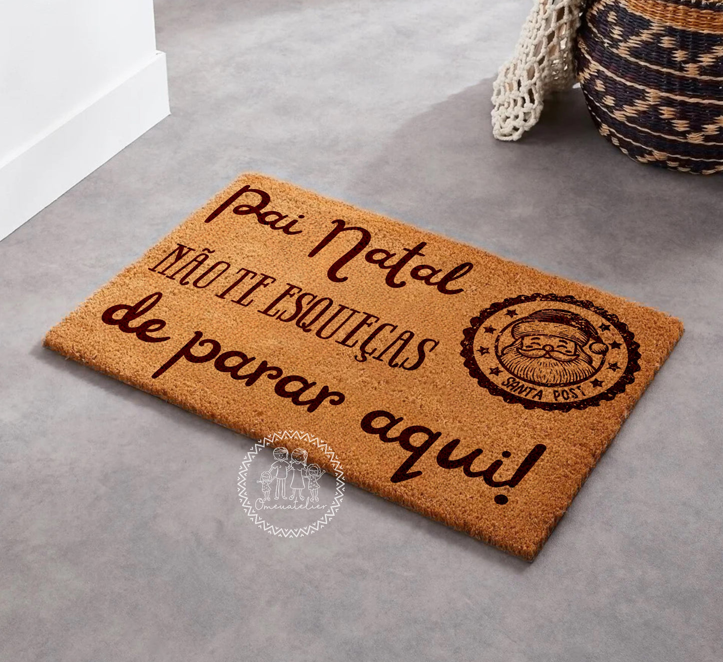 Tapete de entrada personalizado “Pai Natal pára aqui”