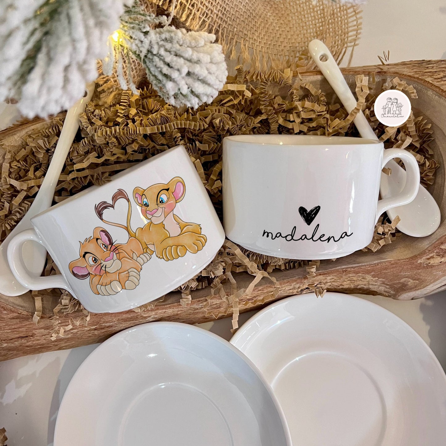 Chávena de Café com leite Personalizada c/Prato e Colher “Nala & Simba”