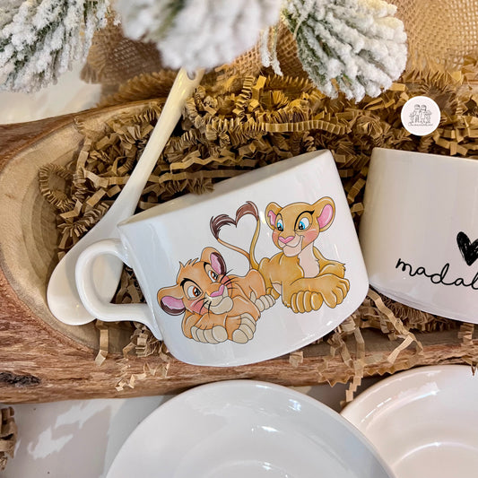 Chávena de Café com leite Personalizada c/Prato e Colher “Nala & Simba”