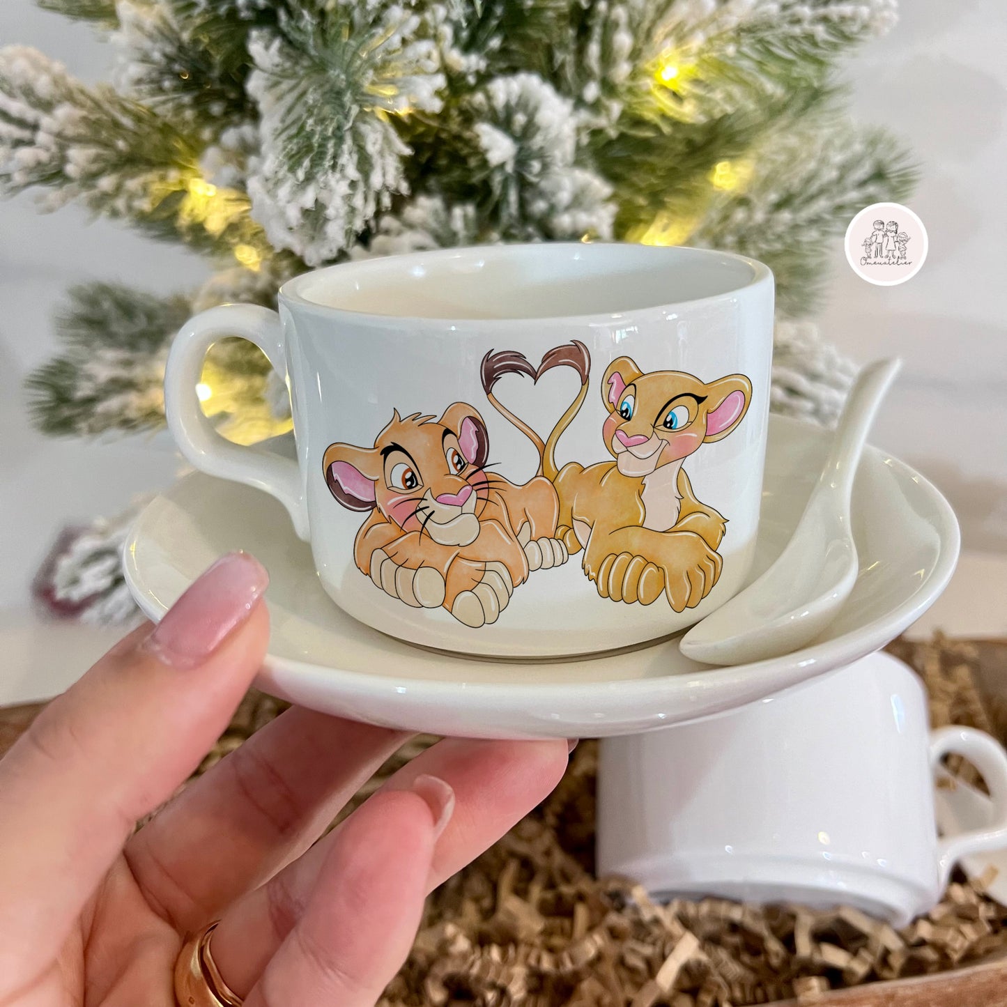 Chávena de Café com leite Personalizada c/Prato e Colher “Nala & Simba”