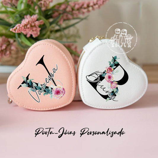 Porta-Jóias Coração personalizado “Inicial Floral”