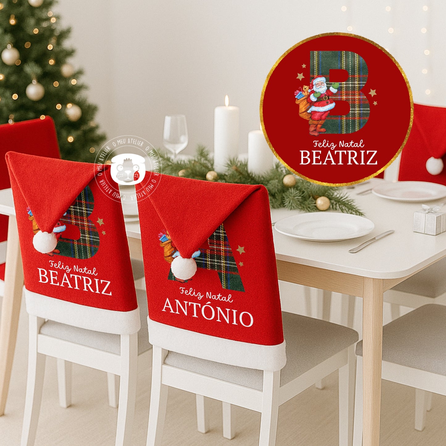 Cobre-Cadeiras de Natal Personalizados com Nome