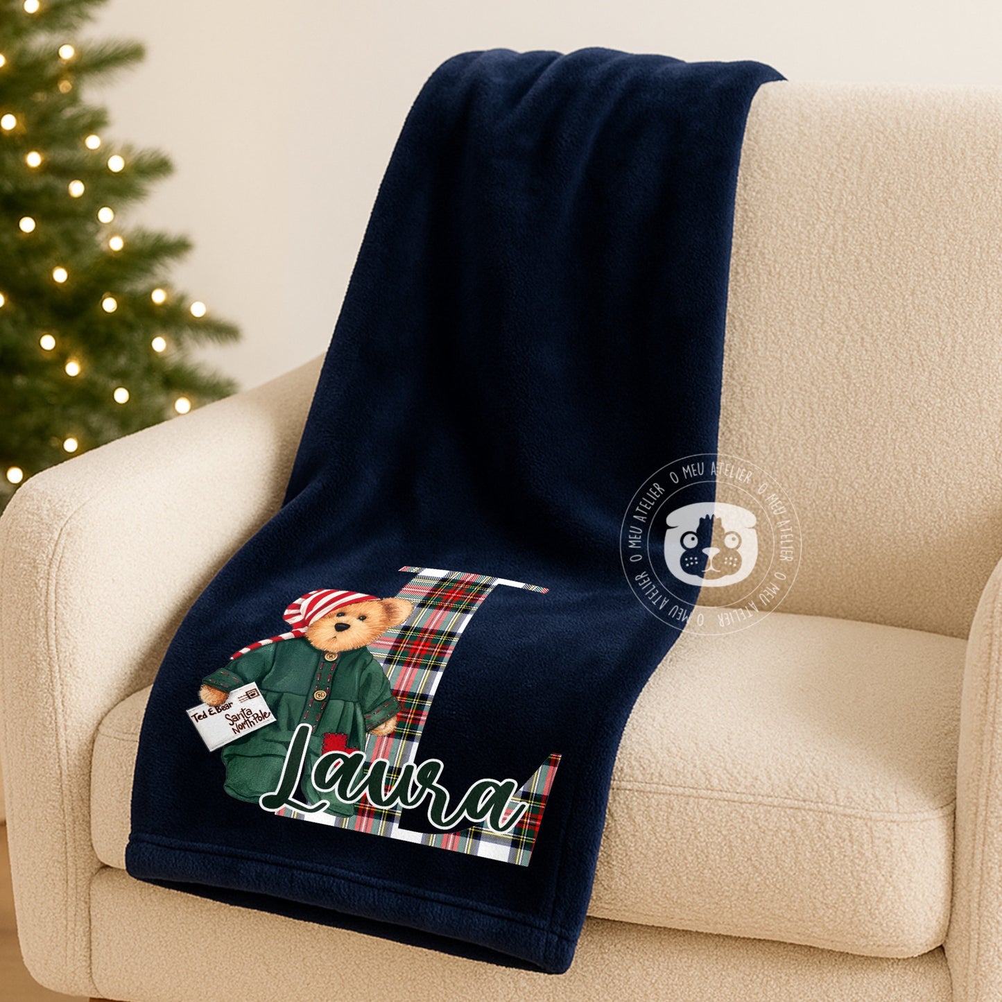 Manta Personalizada de Natal com Nome – Ursinho Fofo