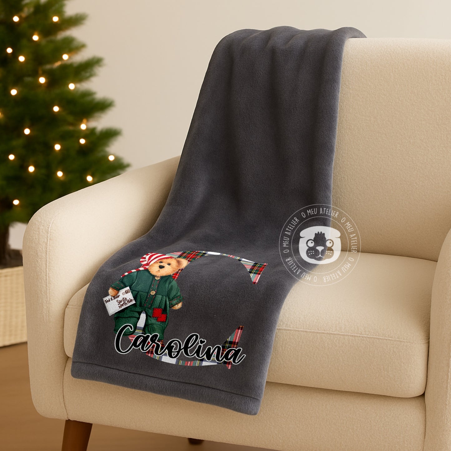 Manta Personalizada de Natal com Nome – Ursinho Fofo