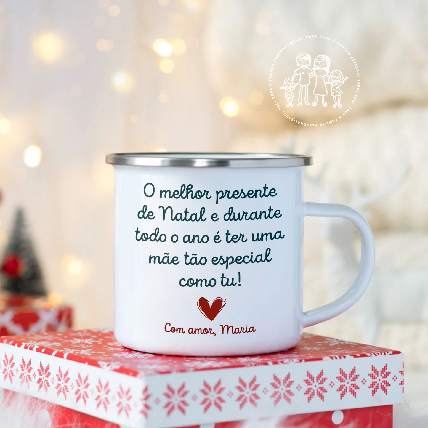 Caneca de esmalte personalizada de Natal com mensagem especial