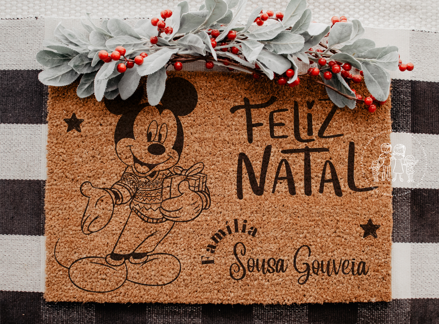 Tapete de entrada personalizado "Mickey" Natal