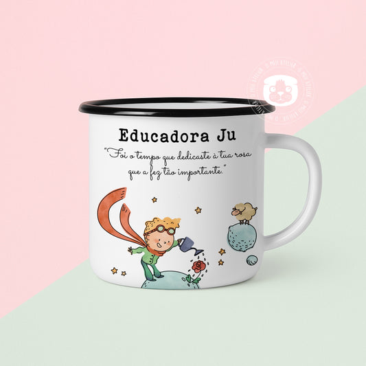Caneca de Esmalte “O Tempo Que Dedicamos” – Presente para Educadoras, Professoras ou Auxiliares