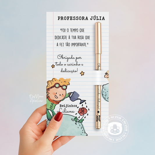 Esferográfica Gel com Cartão “O Tempo Que Dedicamos” | Lembrança para Educadoras, Professoras ou Auxiliares