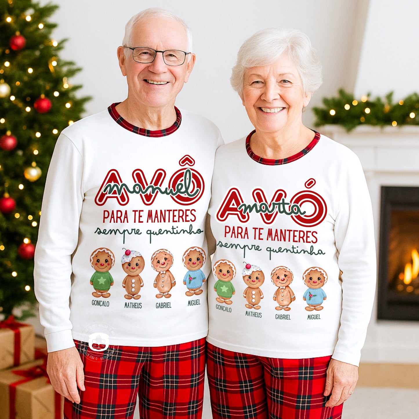 Pijama de Natal Personalizado para Avós – Bonequinhos dos Netos