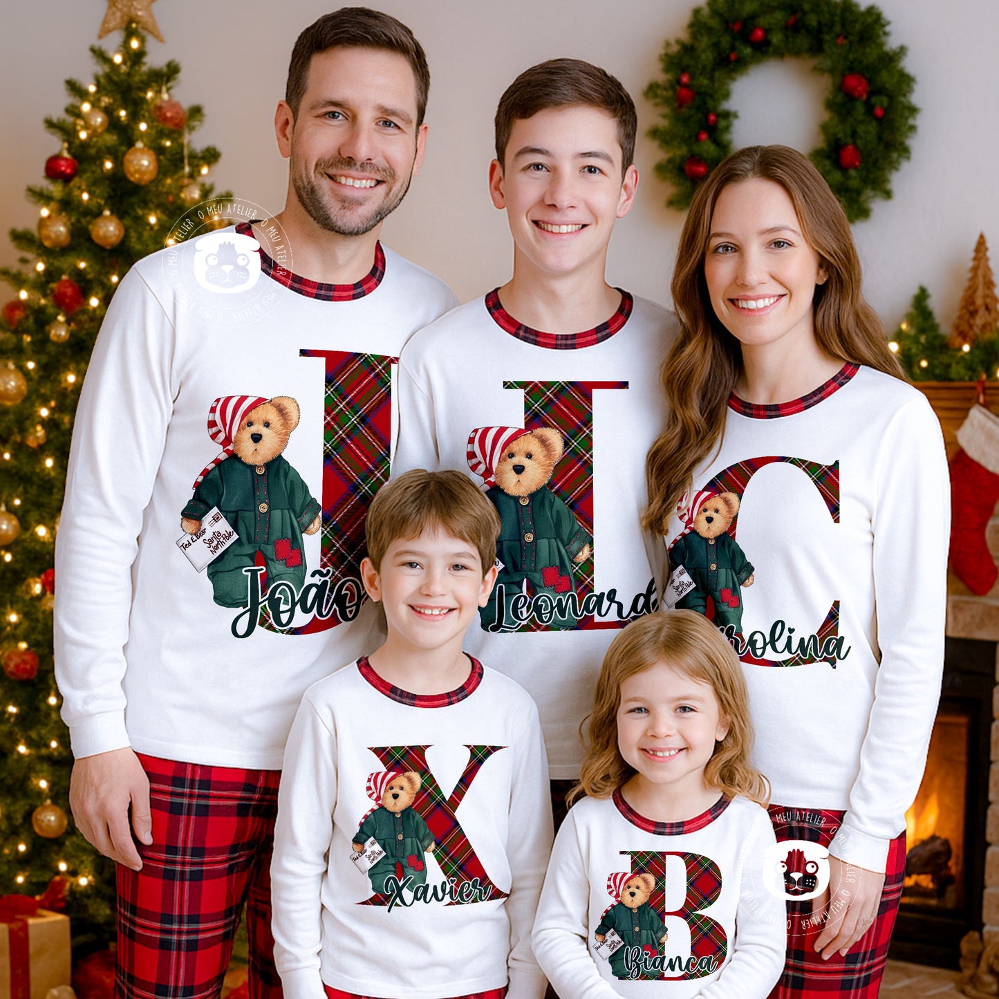 Pijama de Natal Personalizado – Família Urso c/inicial