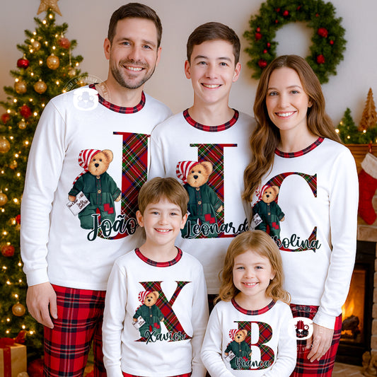 Pijama de Natal Personalizado – Família Urso c/inicial