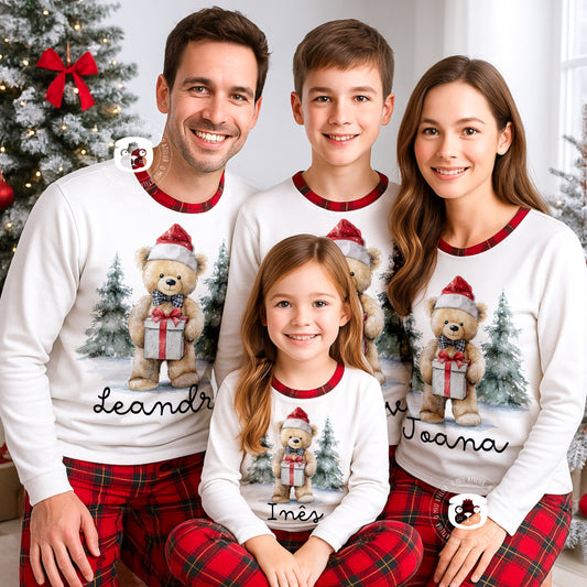 Pijama de Natal Personalizado – Família Ursinho