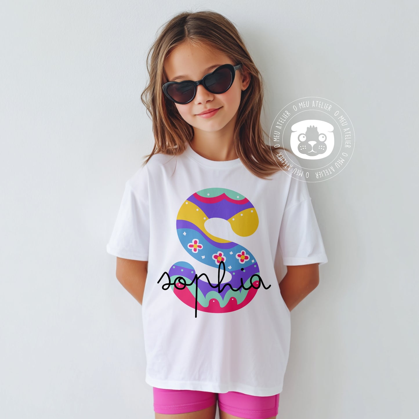 T-shirt Infantil Personalizada com Letra Decorada – Opção de Conjunto