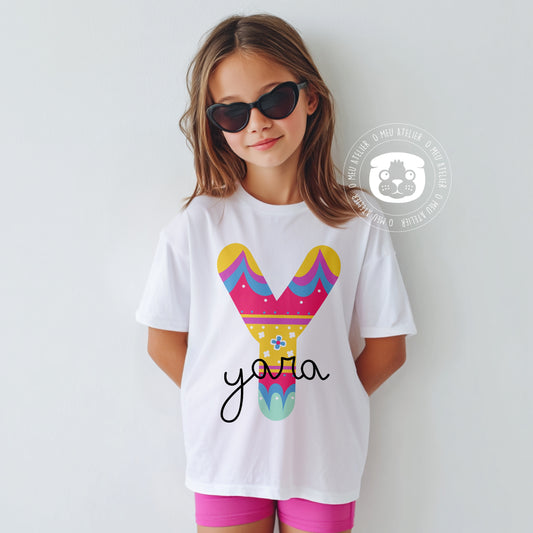 T-shirt Infantil Personalizada com Letra Decorada – Opção de Conjunto