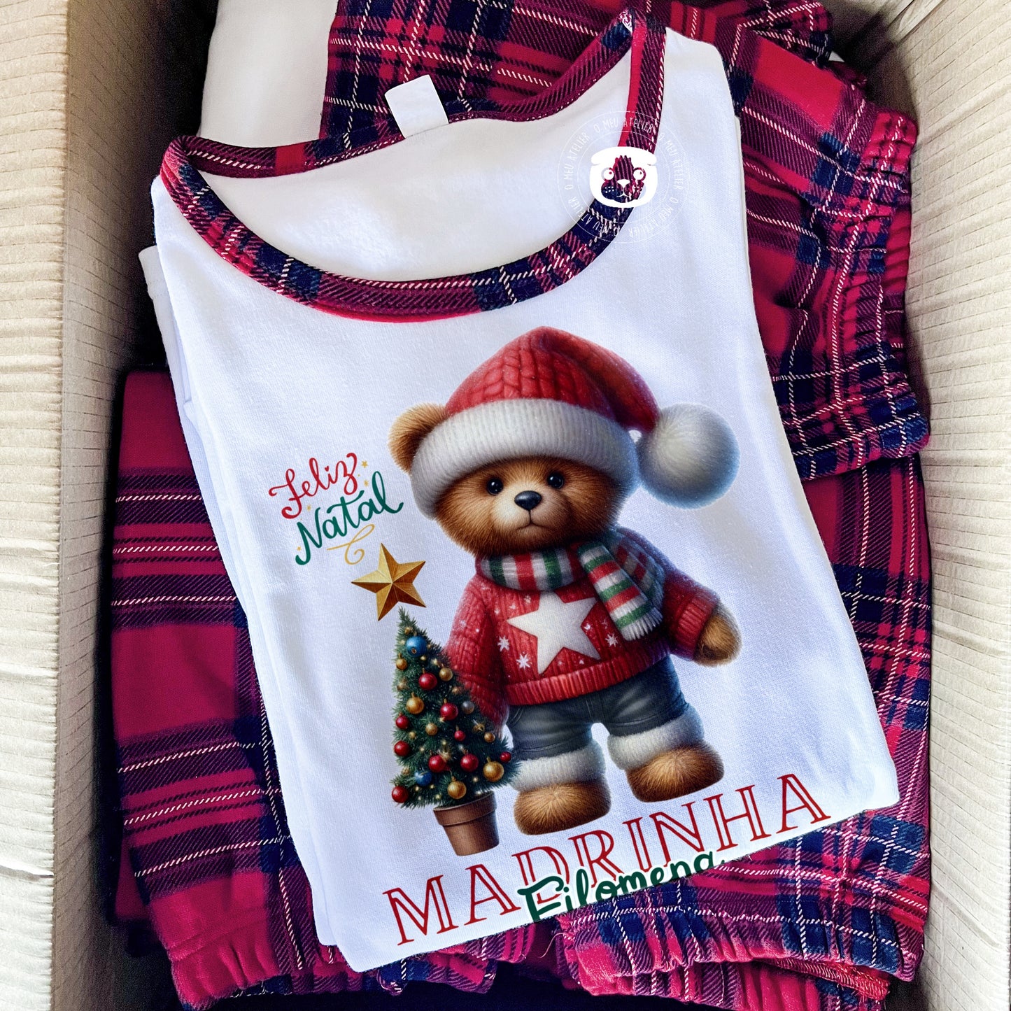 Pijama de Natal Personalizado – Ursinho Madrinha