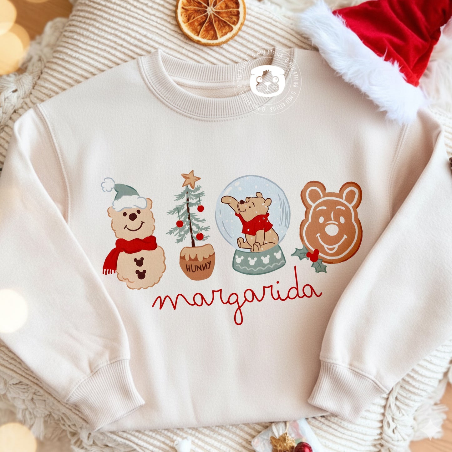 Camisolas de Natal Personalizadas com Nome – Ursinho Pooh – 100% Algodão Cardado