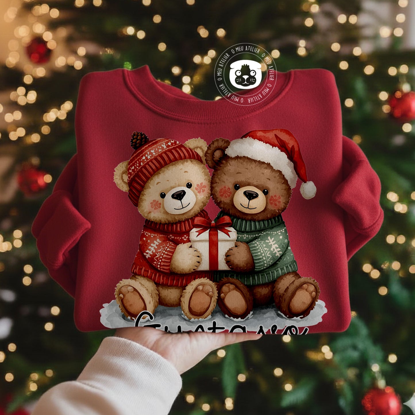 Camisolas de Natal Personalizadas com Nome – Ursinho – 100% Algodão Cardado