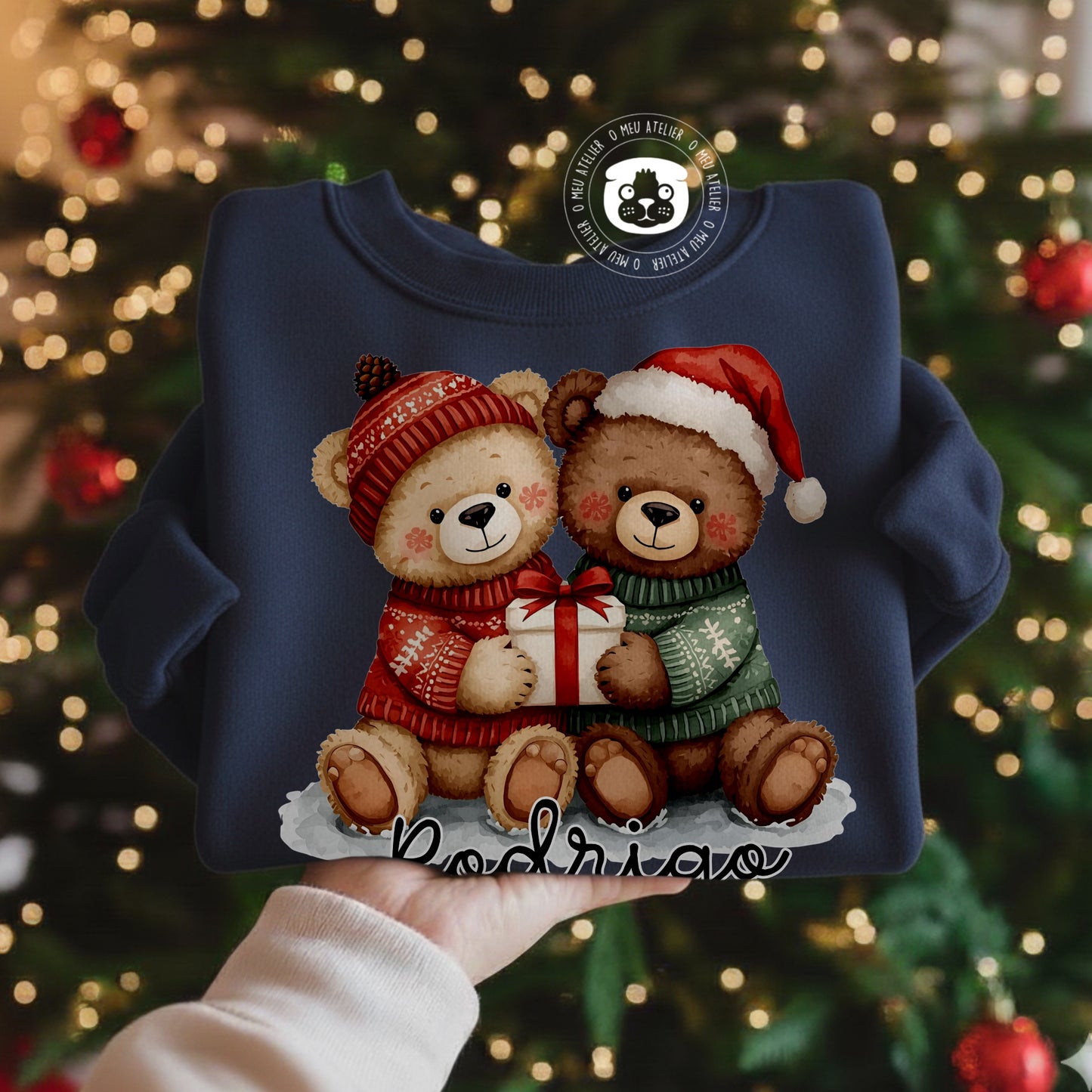 Camisolas de Natal Personalizadas com Nome – Ursinho – 100% Algodão Cardado