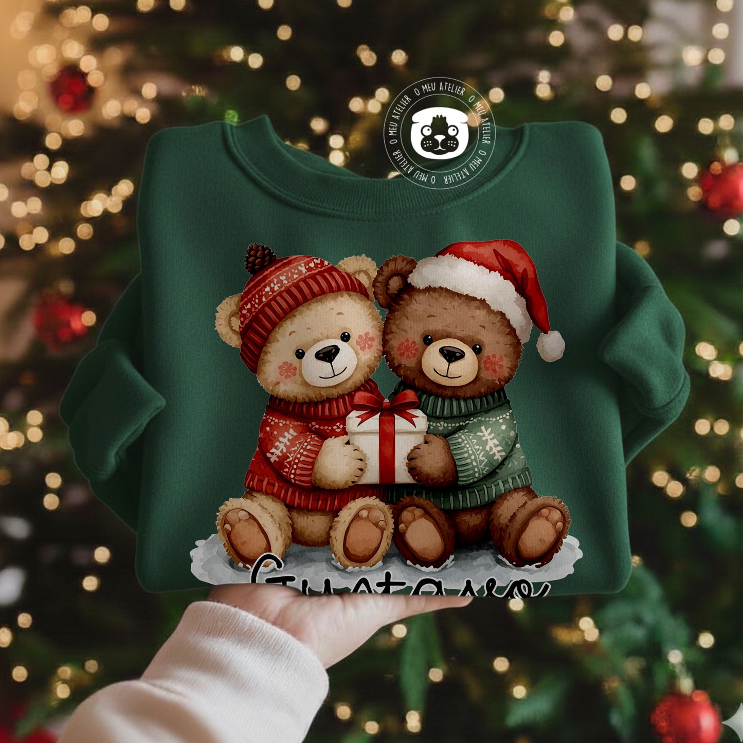 Camisolas de Natal Personalizadas com Nome – Ursinho – 100% Algodão Cardado