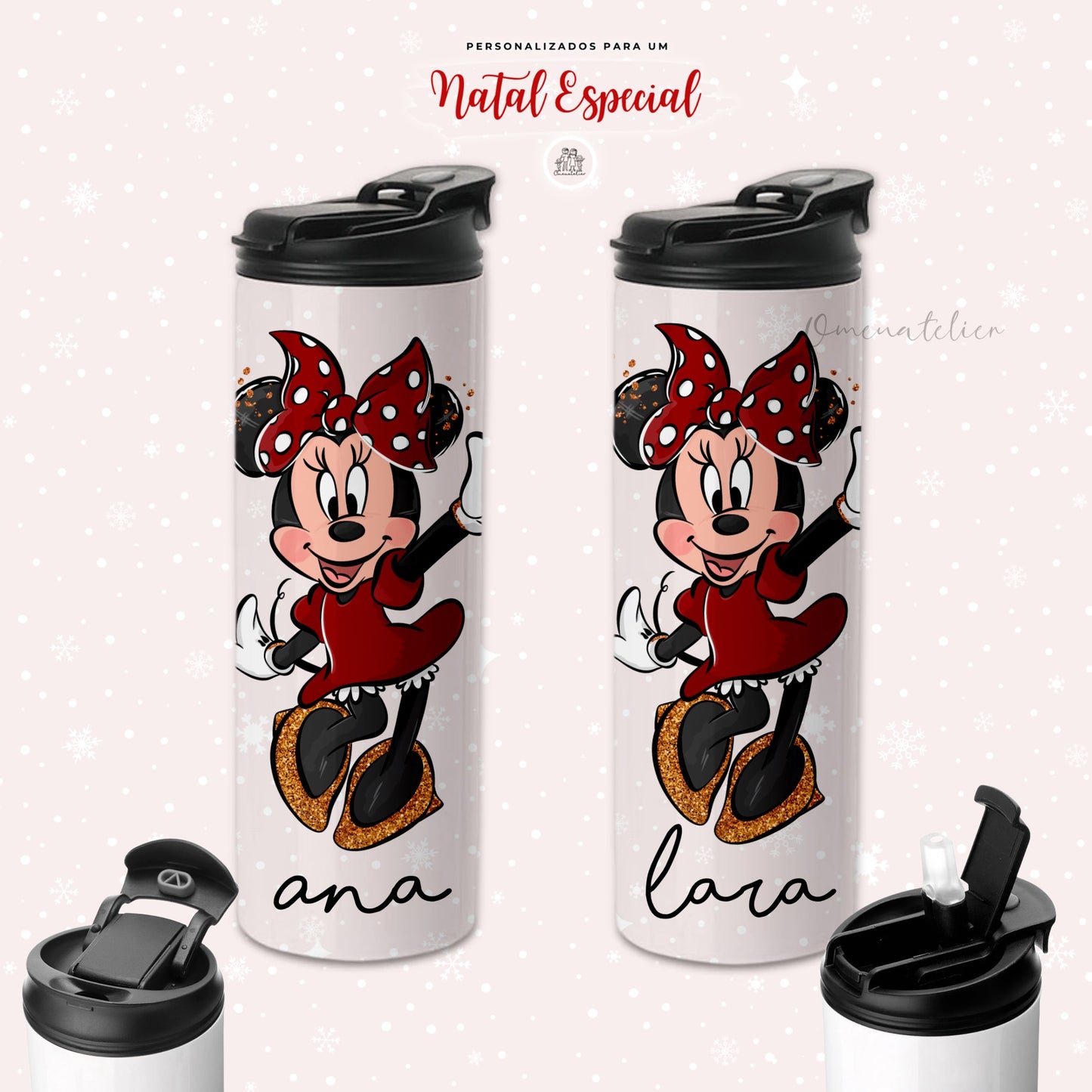 Copo/Tumbler térmico com tampa multifuncional personalizado “Minnie”