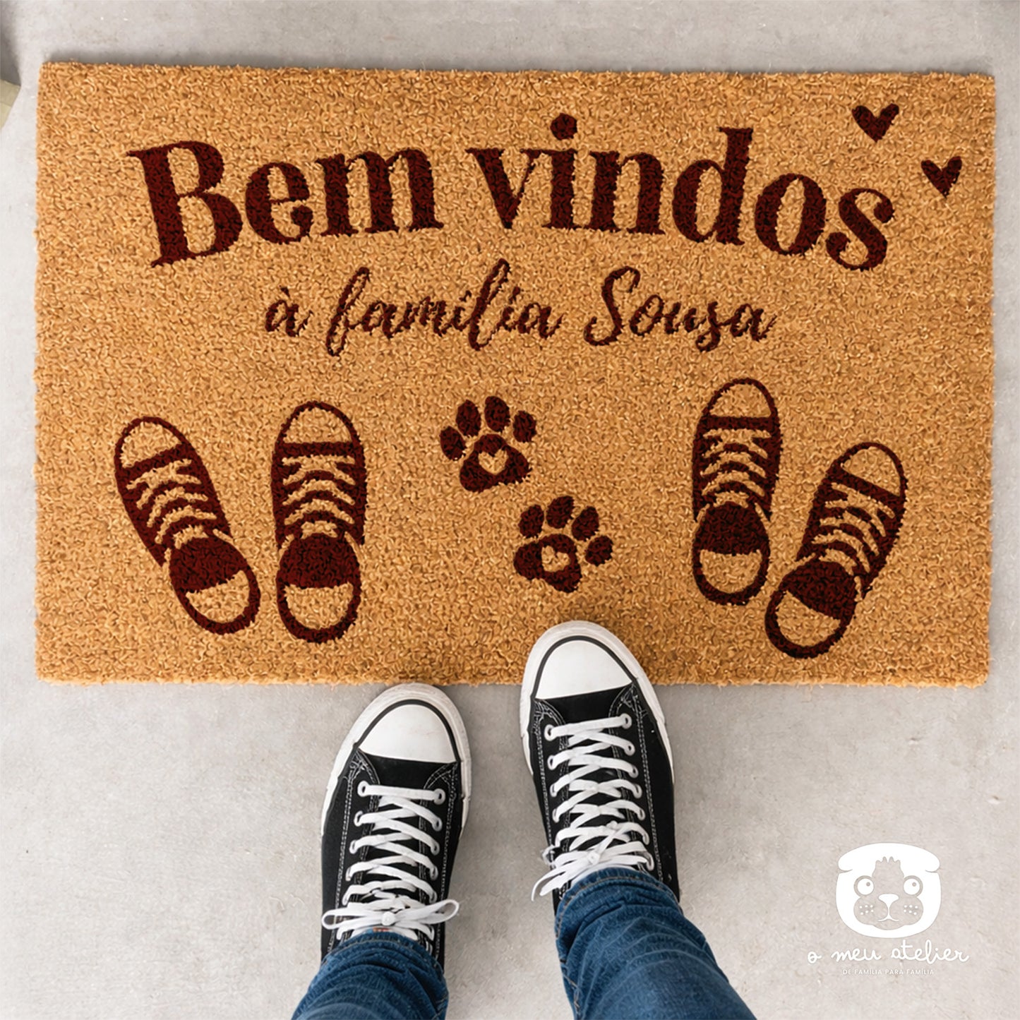 Tapete de entrada personalizado - Família Pegadas